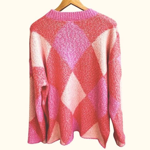 Entro Pink Orange Argyle Pullover Sweater Size M - Picture 6 of 13